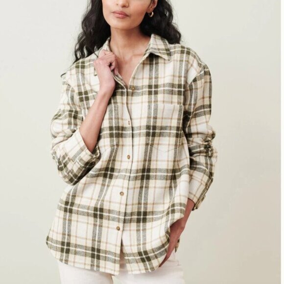 Jenni Kayne O'Keeffe Overshirt Plaid Flannel Shirt in Oatmeal - Picture 8 of 8